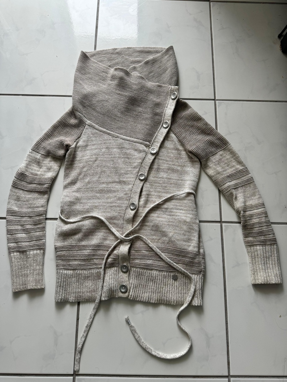 Armani Exchange Two-Tone Cream Button-Front Wrap Sweater